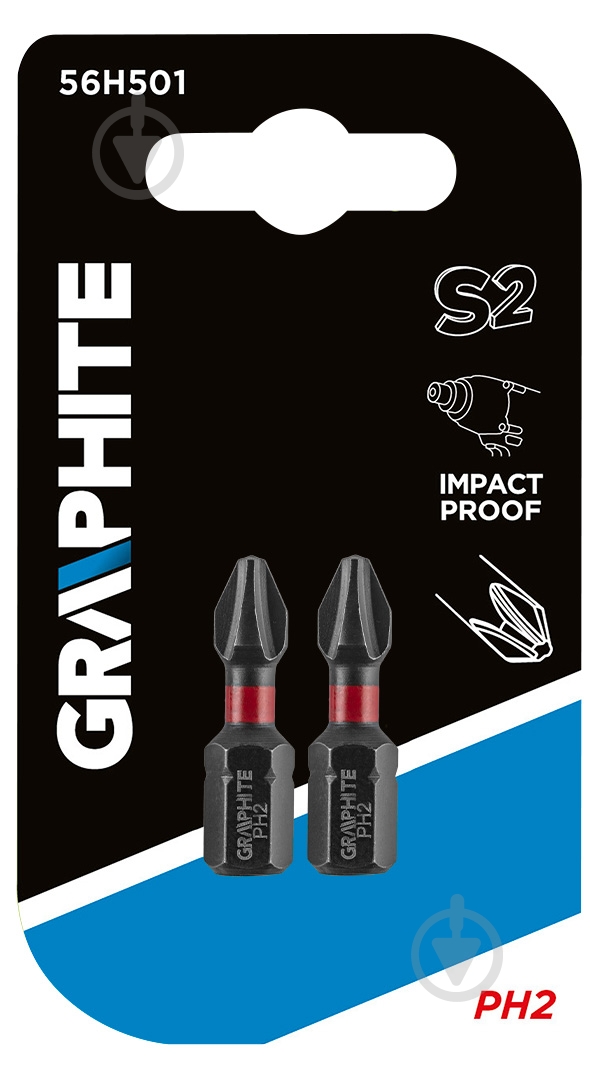 Бита GRAPHITE PH2 х 25 мм 2 шт. 56H501 - фото 2
