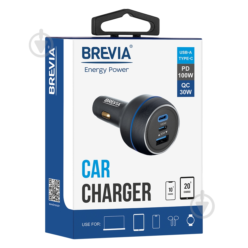 Зарядное устройство — адаптер прикуривателя-USB Brevia ePower TriPower PRO 130W 2xUSB-C+1xUSB-A 46130DCUB - фото 2 Зарядное устройство — адаптер прикуривателя-USB Brevia ePower TriPower PRO 130W 2xUSB-C+1xUSB-A 46130DCUB - фото 2