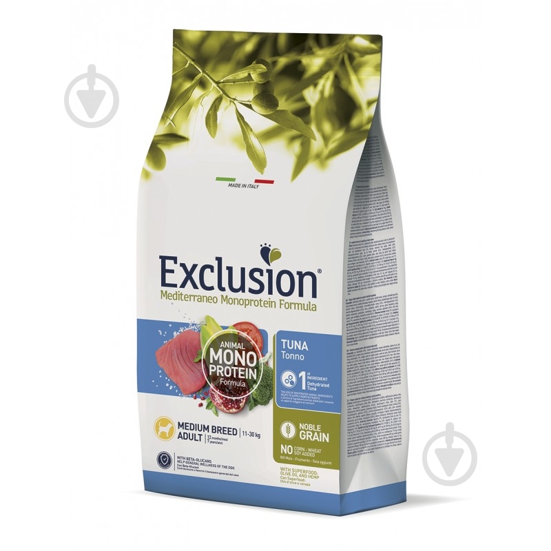 Корм сухий для дорослих собак для середніх порід Exclusion Adult Тuna Меdium Breed (тунець) 12 кг - фото 1 Корм сухий для дорослих собак для середніх порід Exclusion Adult Тuna Меdium Breed (тунець) 12 кг - фото 1