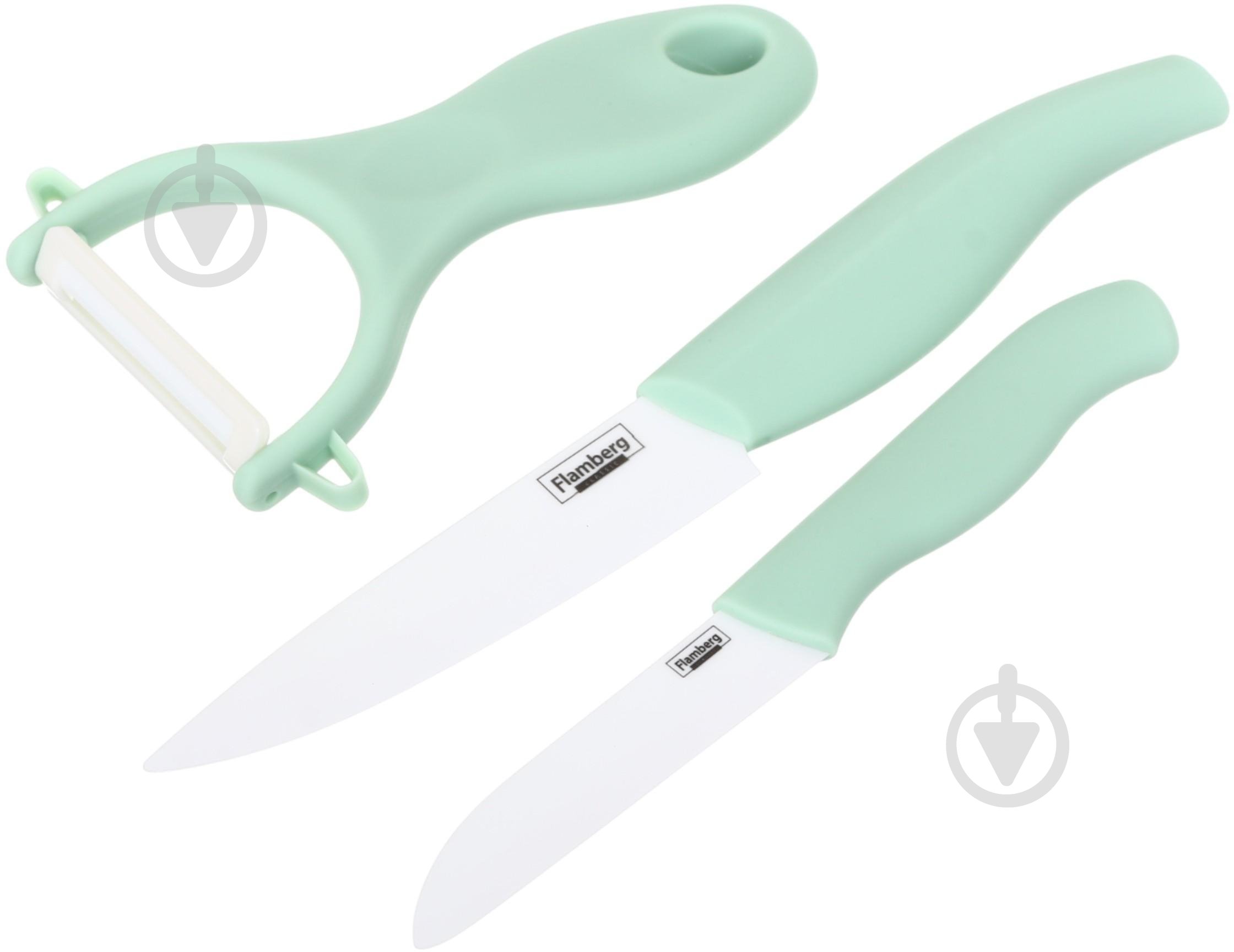 Набір ножів Smart Kitchen by Flamberg 2 шт + овочерізка зелений - фото 1
