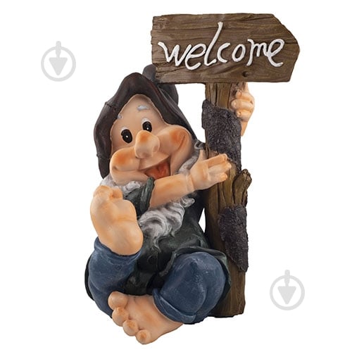 Фигура садовая Decoline Гном сидит Welcome - фото 1