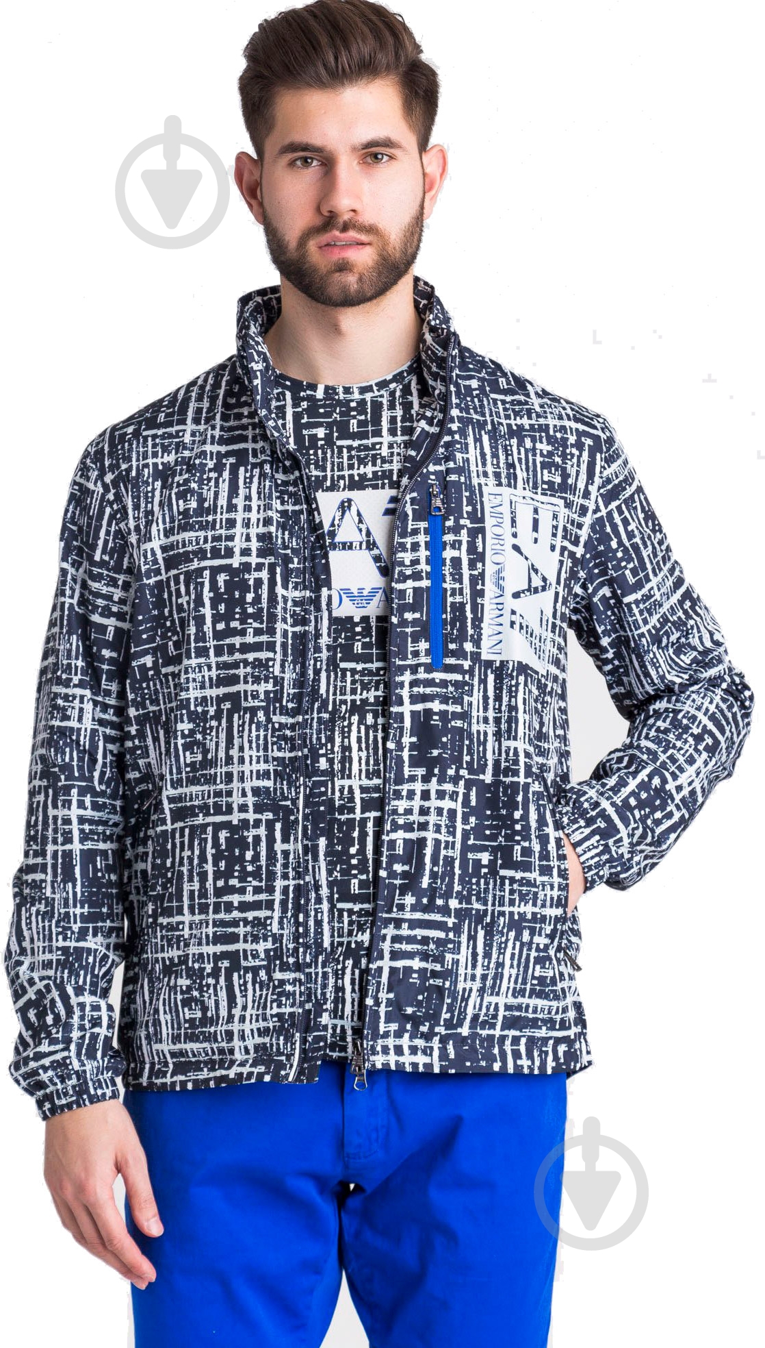 Ветровка мужская демисезонная EA7 TESSUTO BOMBER JACKET 3GPB33-PNC3Z-2502 р.S голубая - фото 2