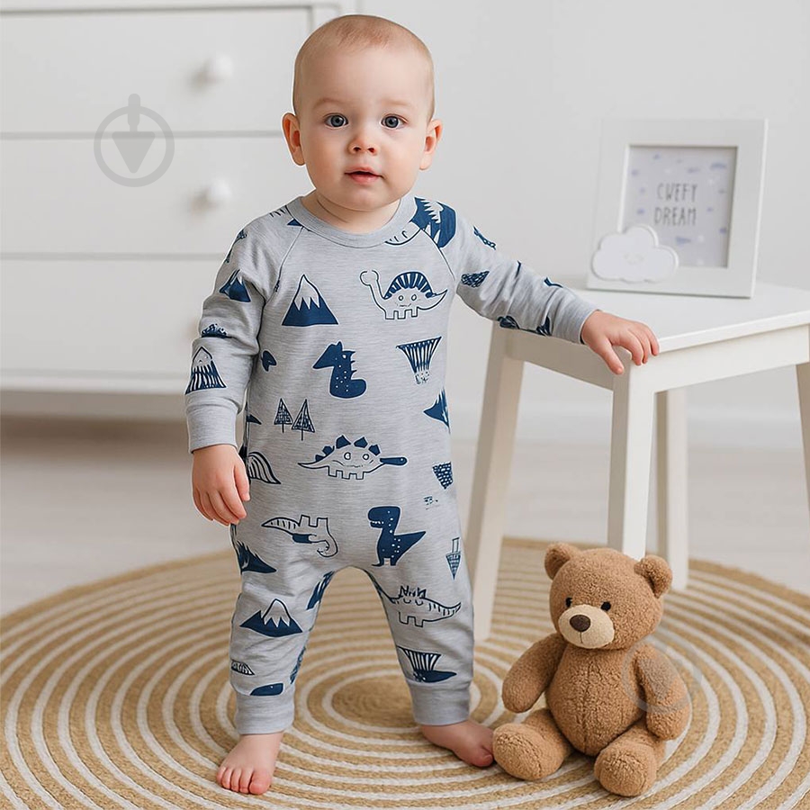 Ромпер-реглан для мальчика Blanka Дино р.74-80 серый 110838 - фото 1 Ромпер-реглан для мальчика Blanka Дино р.74-80 серый 110838 - фото 1