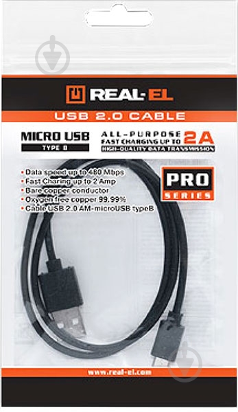 Перехідник USB Real-el USB – microUSB + Apple LightningUSB Type-C – microUSB 1 м (USB 2.0 Pro AM-micro type B 2m) - фото 1