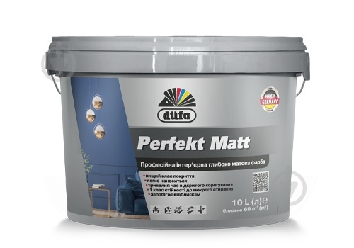 Фарба інтер'єрна полівінілацетатна латексна Dufa Perfekt Matt глибокий мат білий 2,5 л - фото 1
