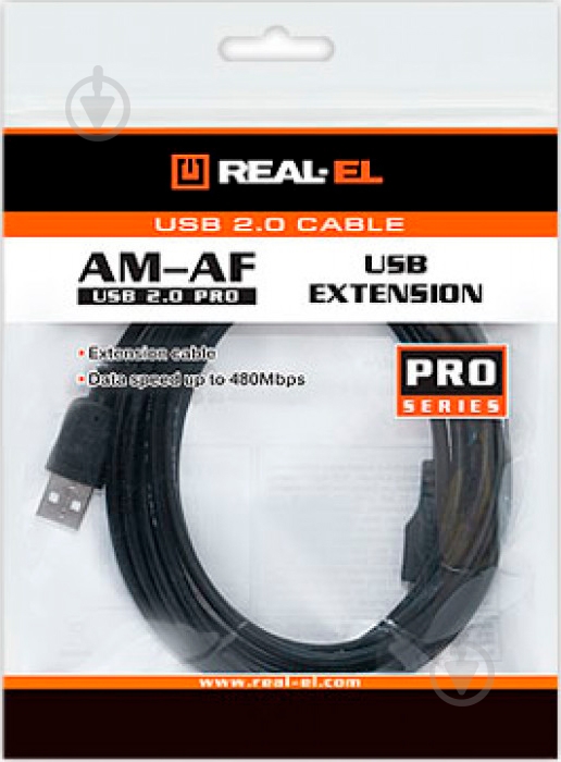 Кабель Real-el USB Am – USB Af 2 м чорний (USB 2.0 Pro AM-AF 2m, black (R) - фото 3