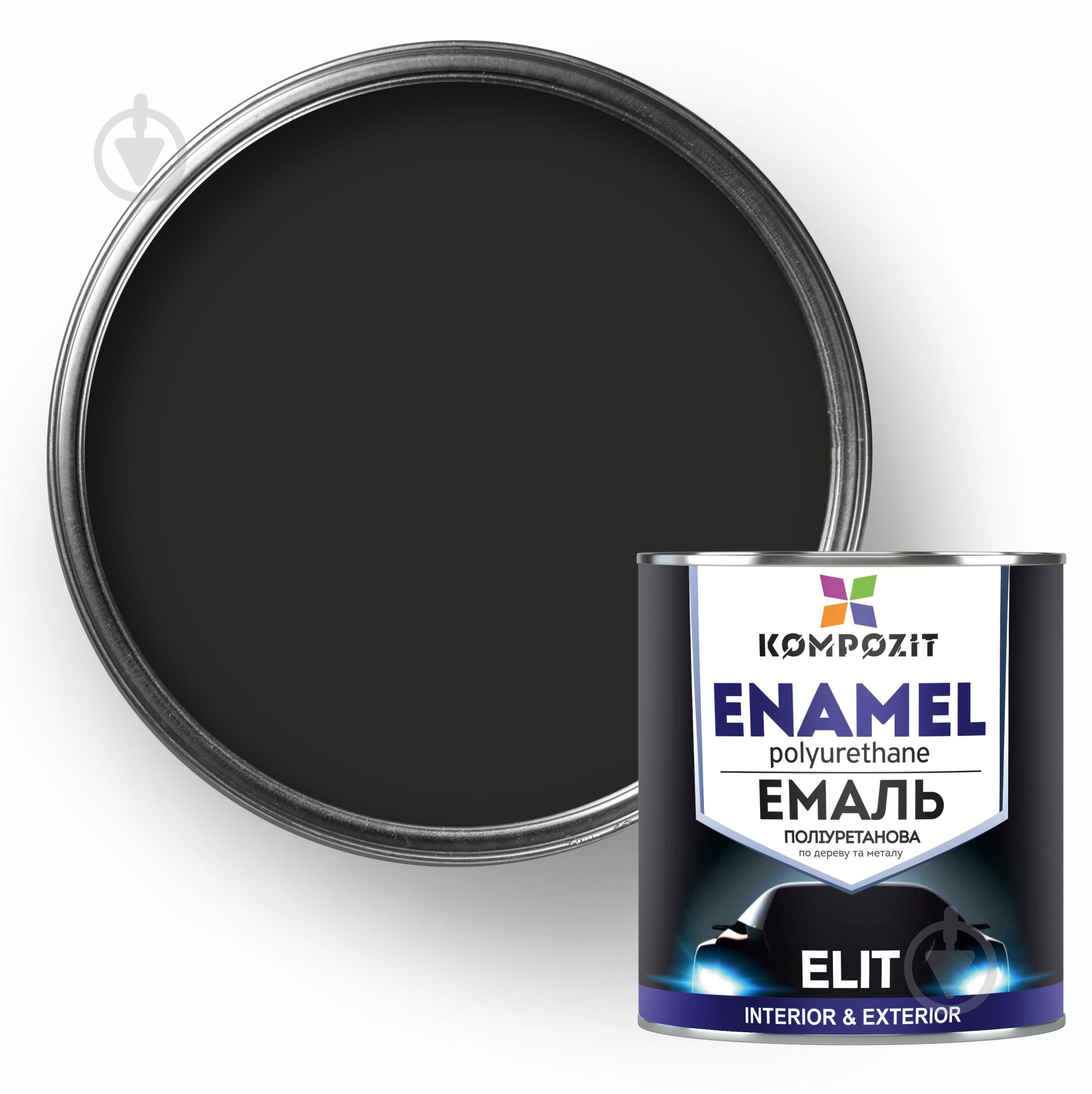Эмаль полиуретановая Kompozit ELIT RAL 9005 черный шелковистый мат 2,5 л - фото 1
