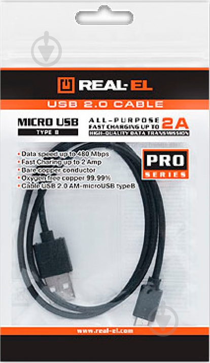 Кабель Real-el USB – microUSB 1 м черный (USB 2.0 Pro AM-micro type B 1m) - фото 3