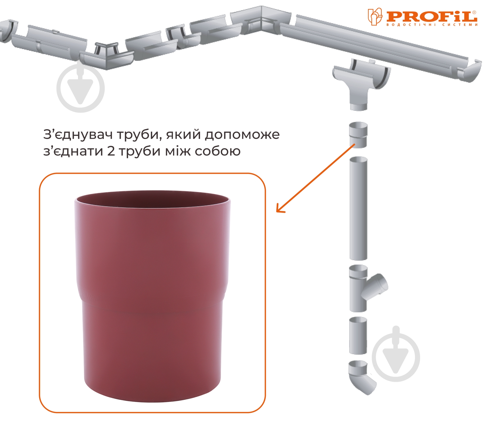Муфта трубы PROFiL 75 мм красный - фото 2