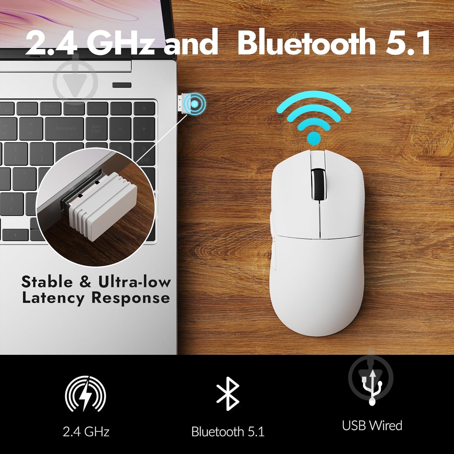 Мышка Lemokey G1 USB-A/USB-C/WL/BT 8K white (G1-A2) - фото 2