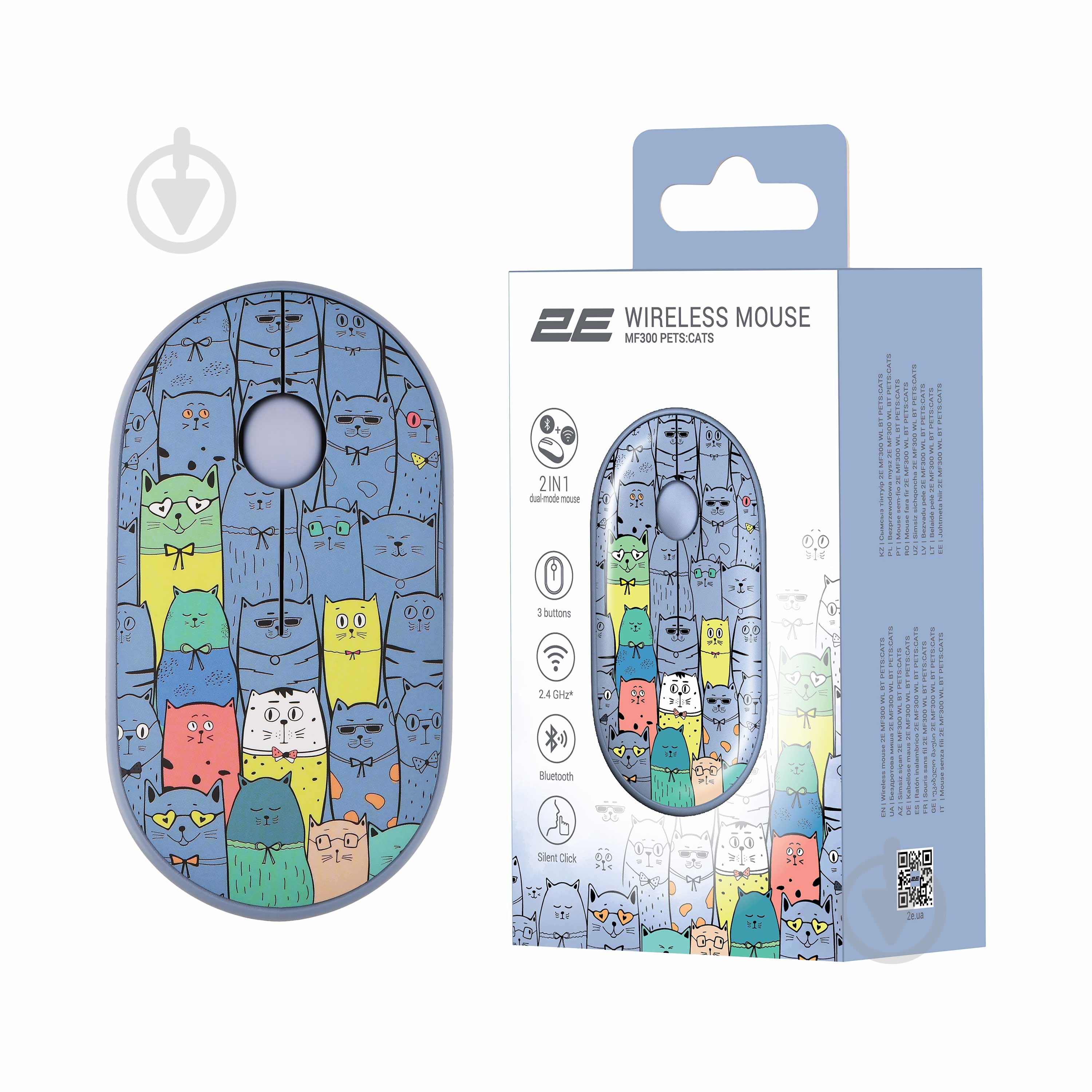 Мышка 2E MF300 Pets Cats Silent WL BT blue (2E-MF300WPETSBL) - фото 7