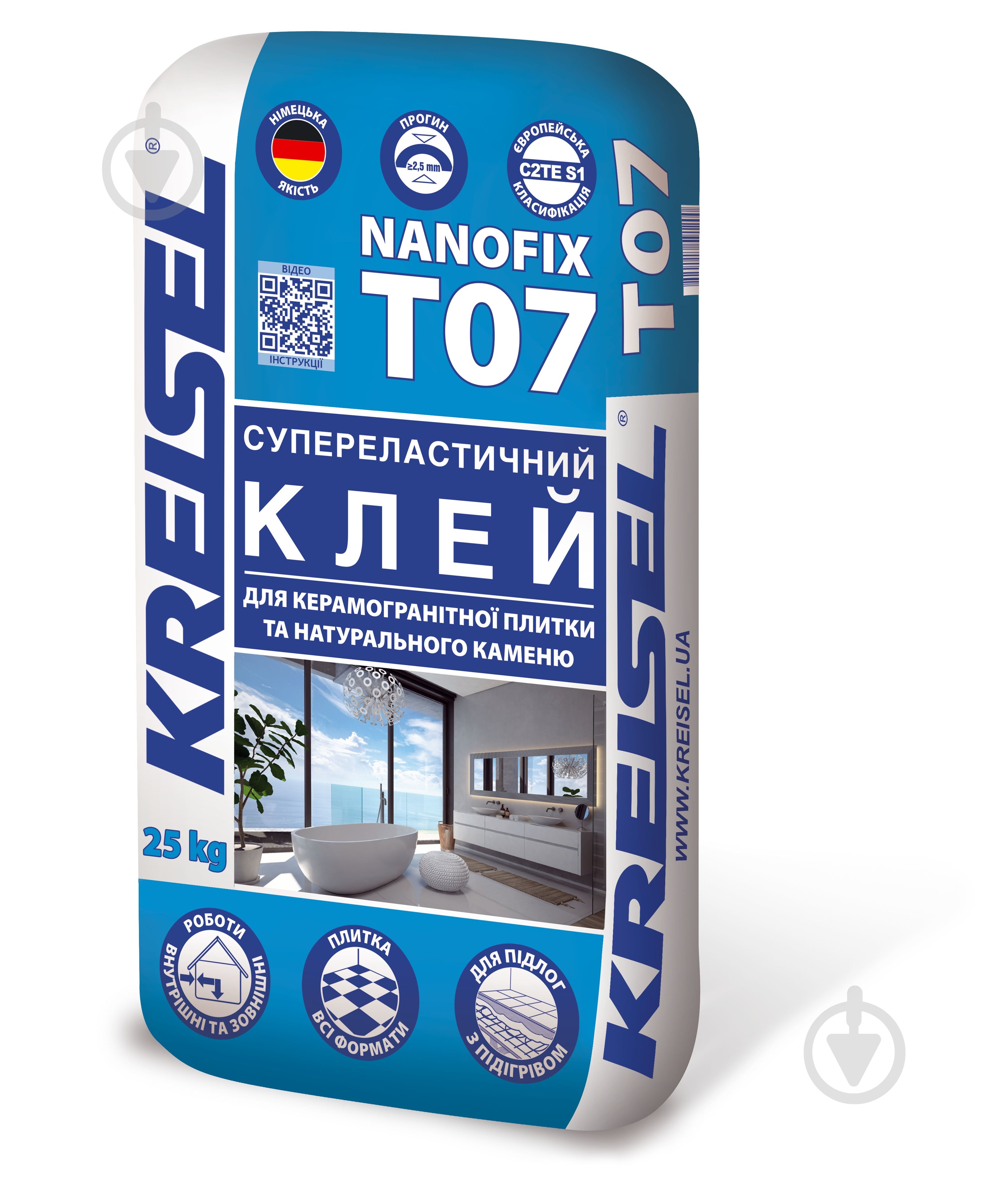 Клей для плитки та мозаїки KREISEL супереластичний NANOFIX T07 25 кг - фото 1