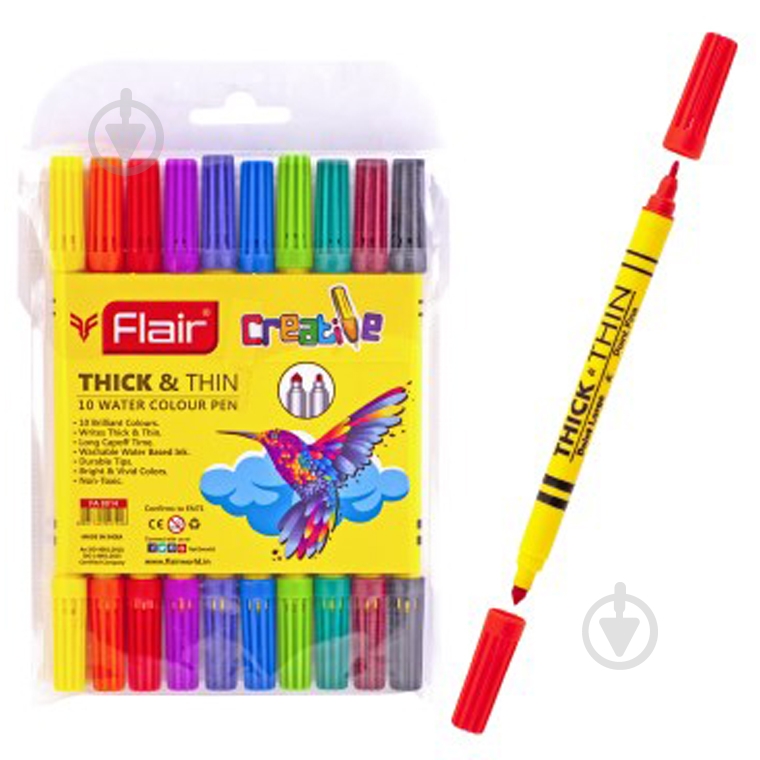 Фломастеры FA8014 10 цветов Thick&Thin блистер упаковка Flair - фото 1
