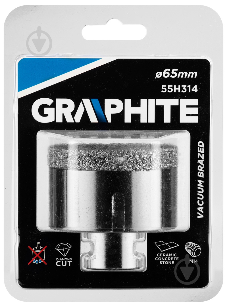 Свердло GRAPHITE корончате 65 мм x M14 1 шт. 55h314 - фото 2 Свердло GRAPHITE корончате 65 мм x M14 1 шт. 55h314 - фото 2