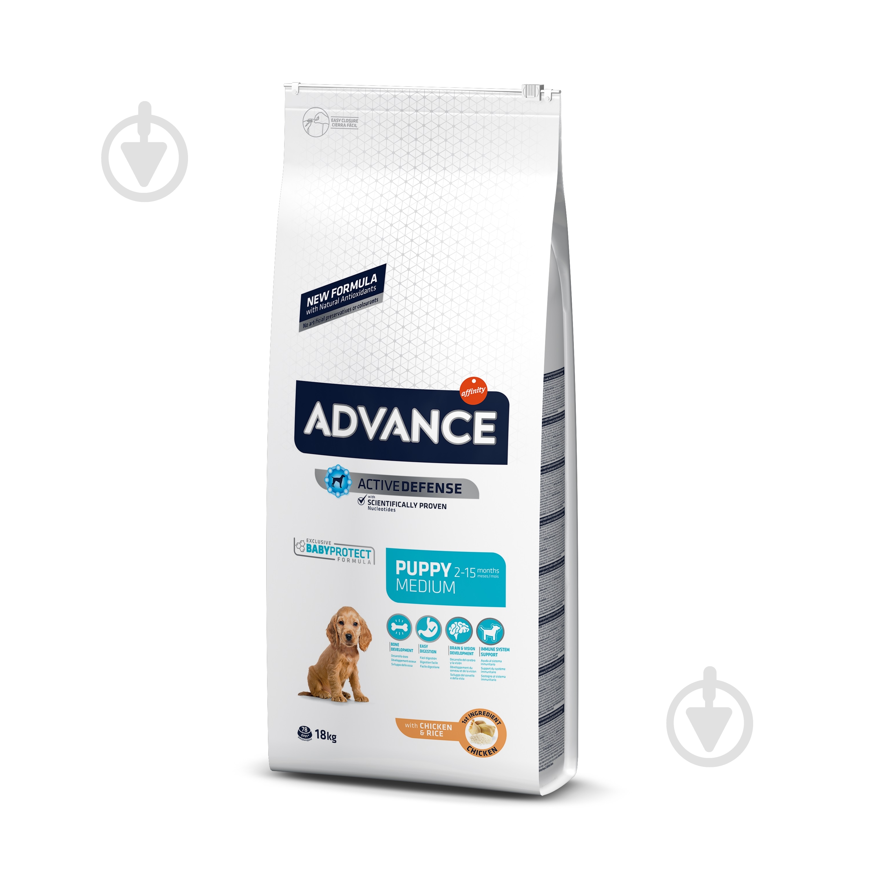 Корм для середніх порід Advance Advance Puppy Medium 18 кг (курка, рис) 18 кг - фото 1 Корм для середніх порід Advance Advance Puppy Medium 18 кг (курка, рис) 18 кг - фото 1