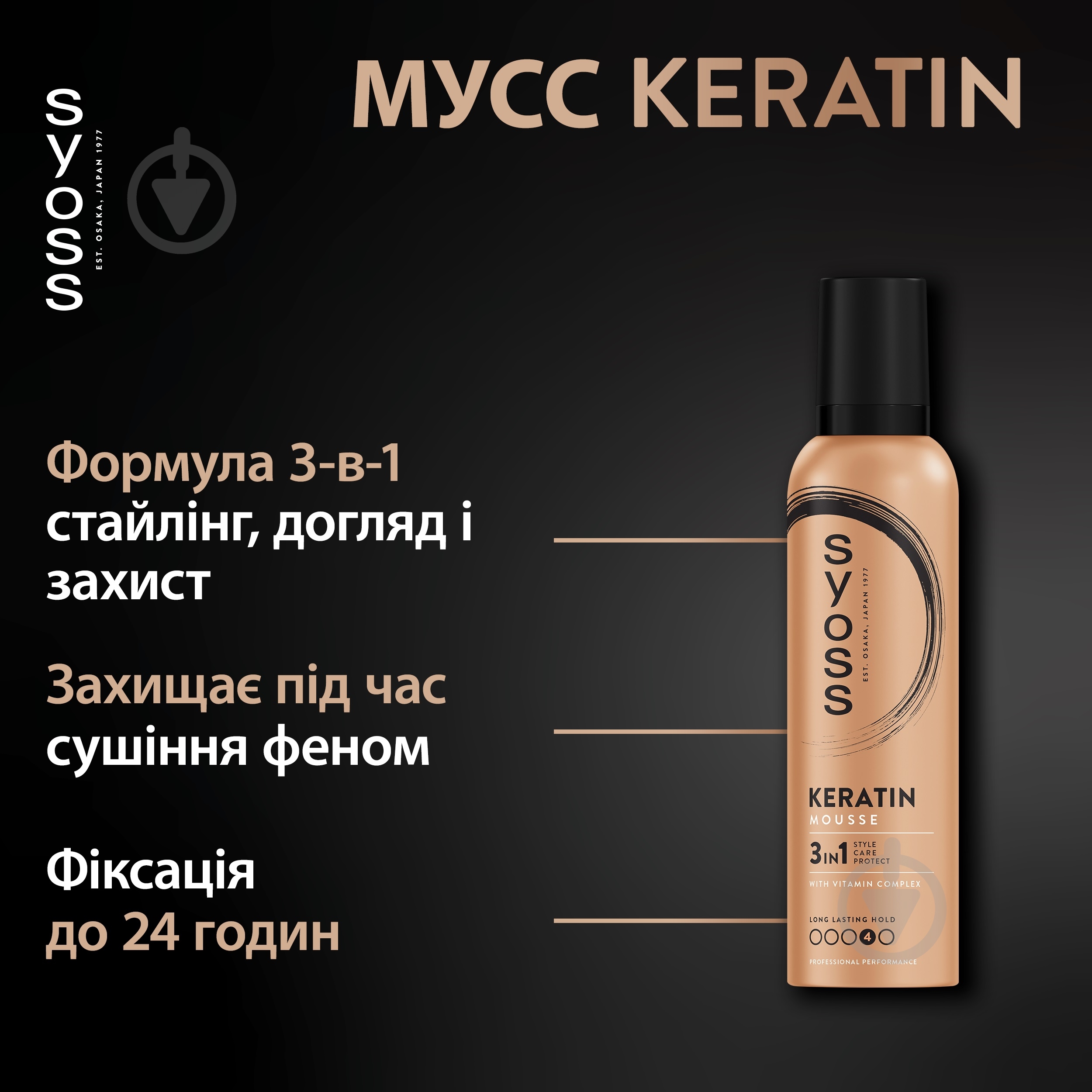 Мусс для волос SYOSS Keratin 4 250 мл - фото 3 Мусс для волос SYOSS Keratin 4 250 мл - фото 3
