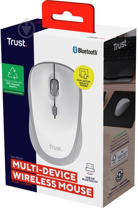 Мишка Trust Yvi+ Compact Multi-Device WL/BT/USB-A white (25454_TRUST) - фото 3