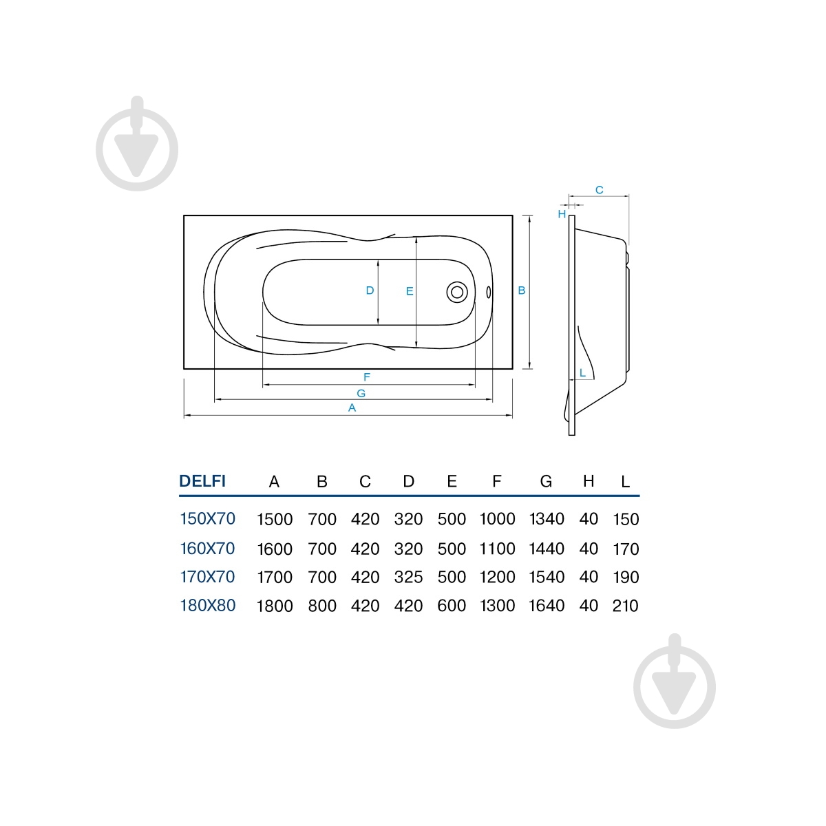 Ванна акриловая Koller Pool Delfi 180х80 см - фото 4