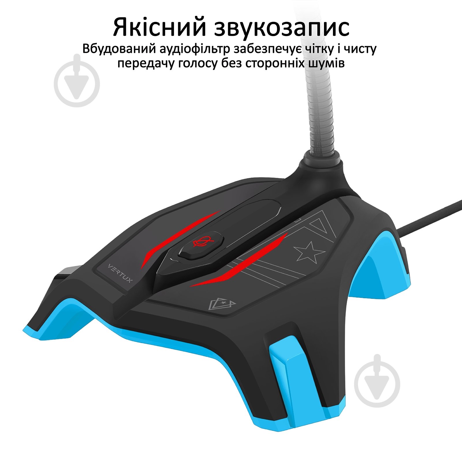Мікрофон Vertux Streamer-2 LED, USB Blue - фото 2 Мікрофон Vertux Streamer-2 LED, USB Blue - фото 2