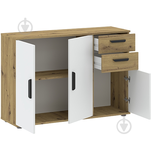 Комод Intermeble BASIC TWO 3д2ш 1070x750x332 мм дуб артизан/белый - фото 2