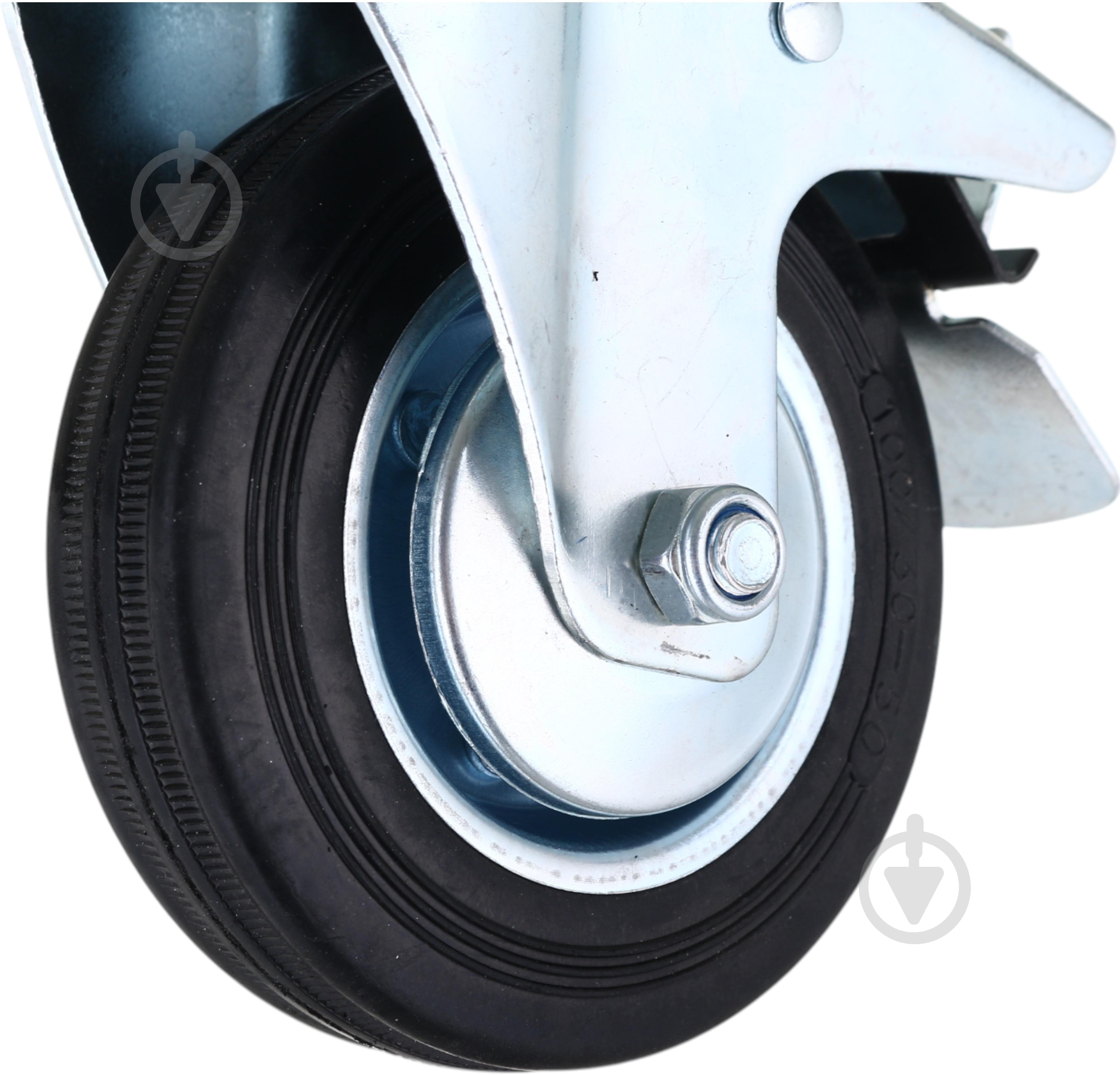 Колесо d100 мм резиновое поворотное с тормозом і резьбовым штырем M10 - фото 2