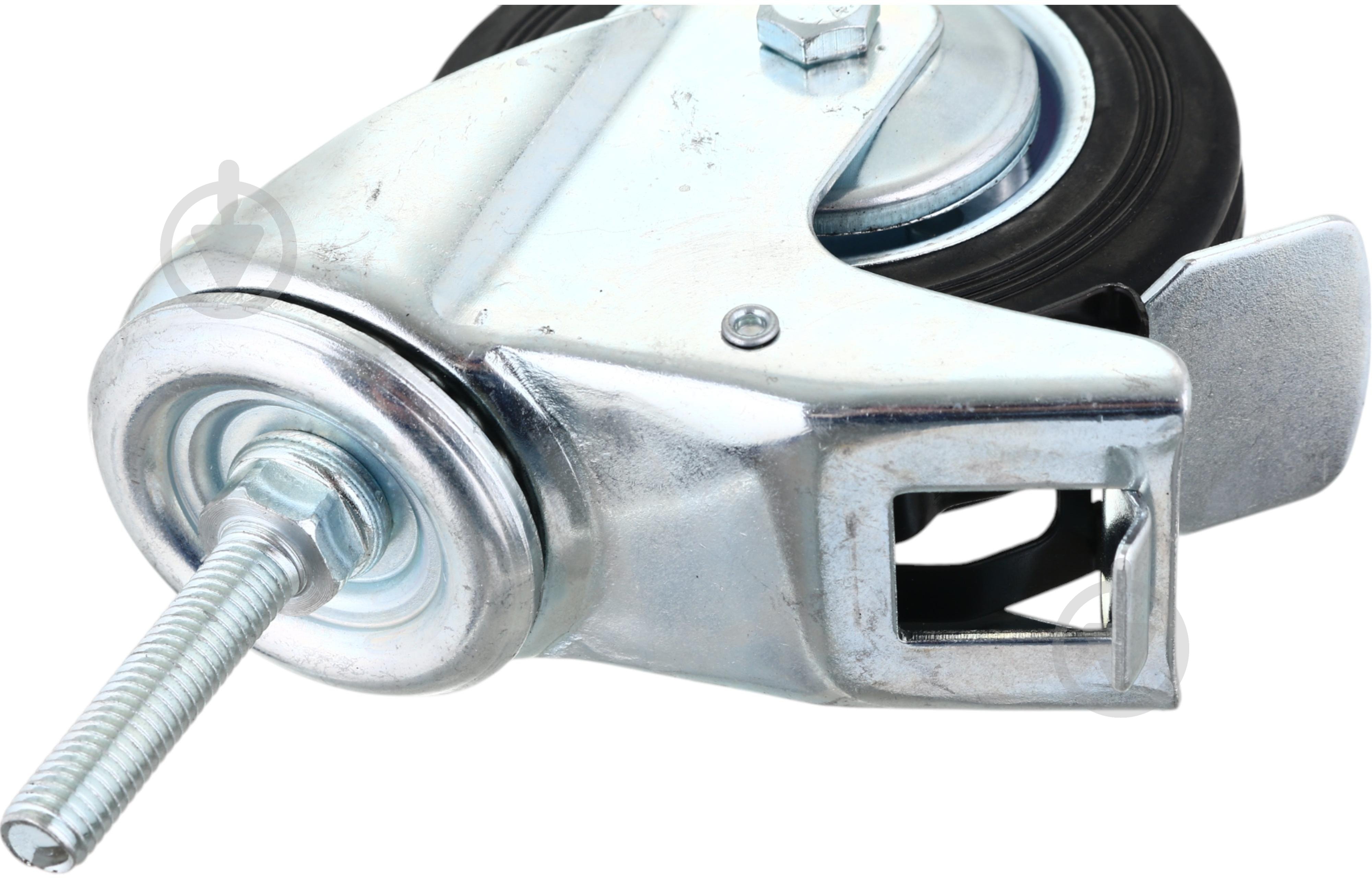 Колесо d100 мм резиновое поворотное с тормозом і резьбовым штырем M10 - фото 3