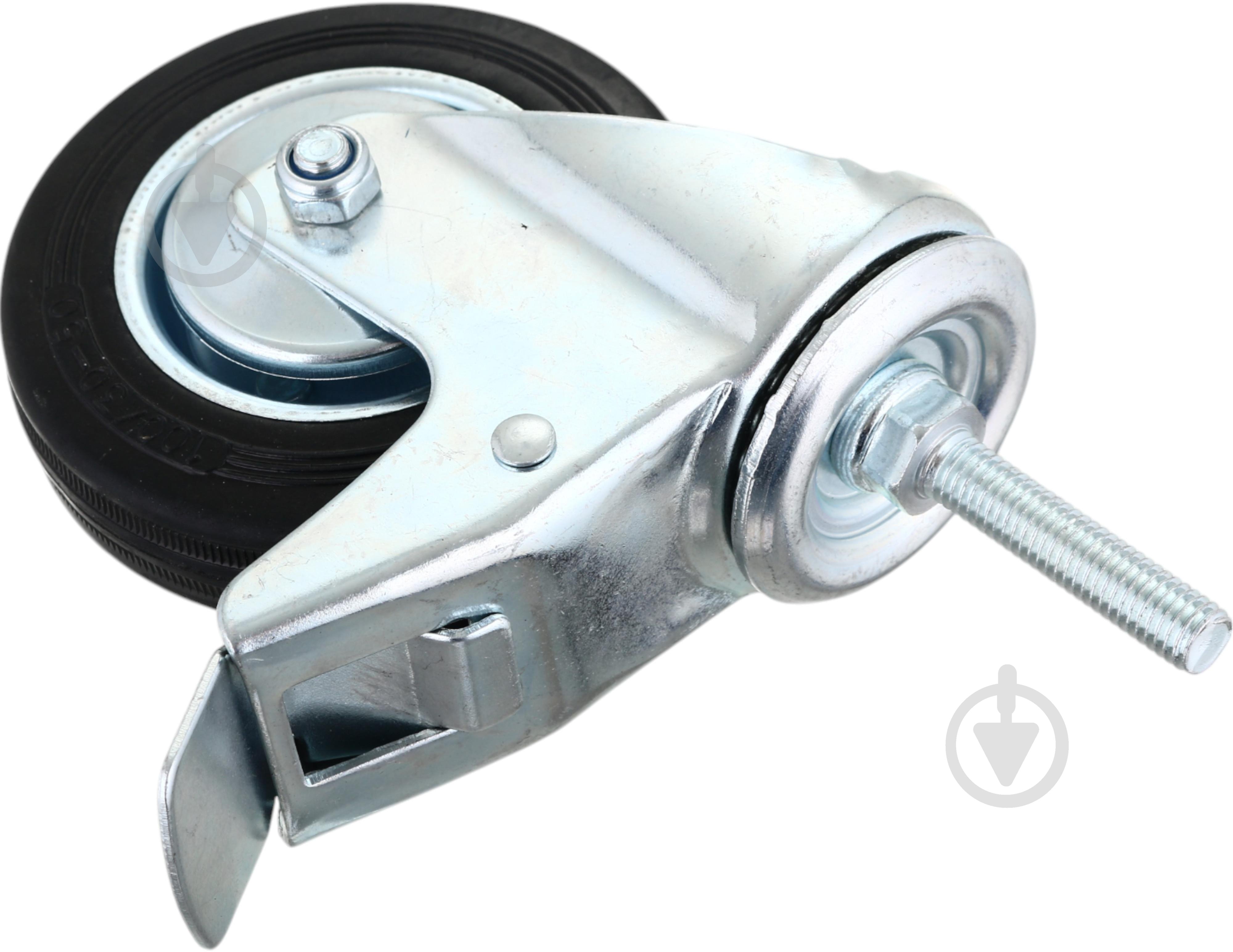 Колесо d100 мм резиновое поворотное с тормозом і резьбовым штырем M10 - фото 5