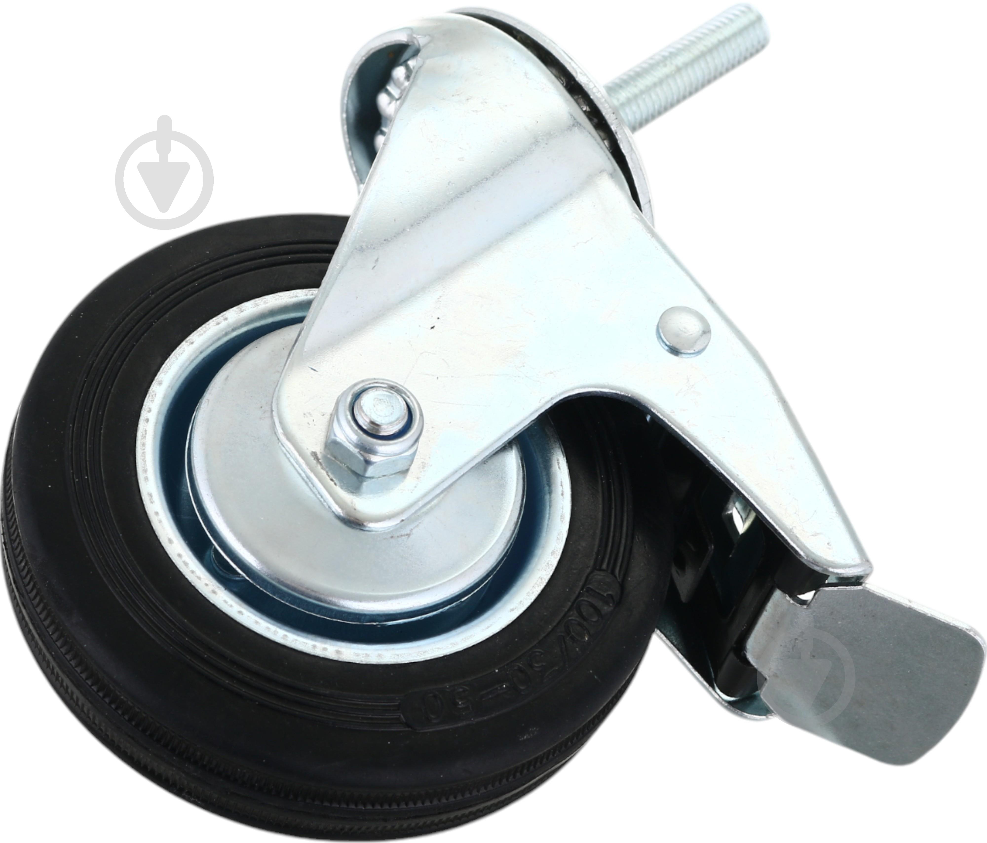 Колесо d100 мм резиновое поворотное с тормозом і резьбовым штырем M10 - фото 6