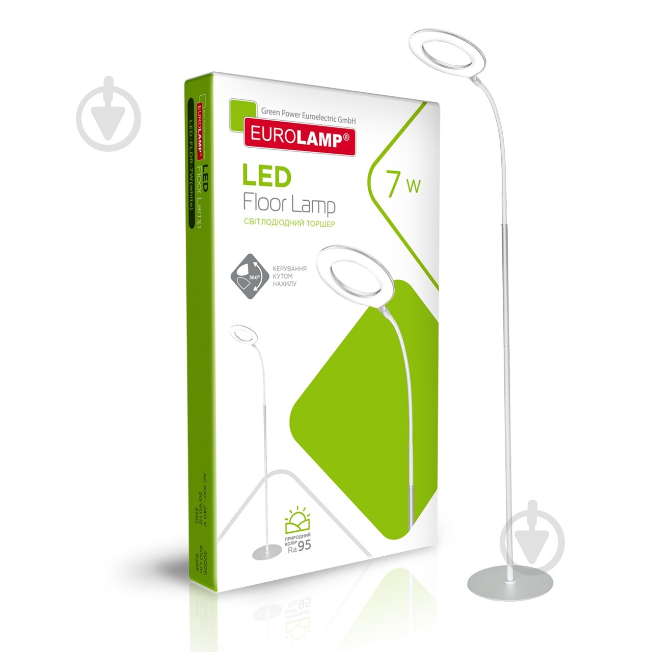 Торшер Eurolamp круг 4000 K 7 Вт білий LED-FLDR-7W(white) - фото 1