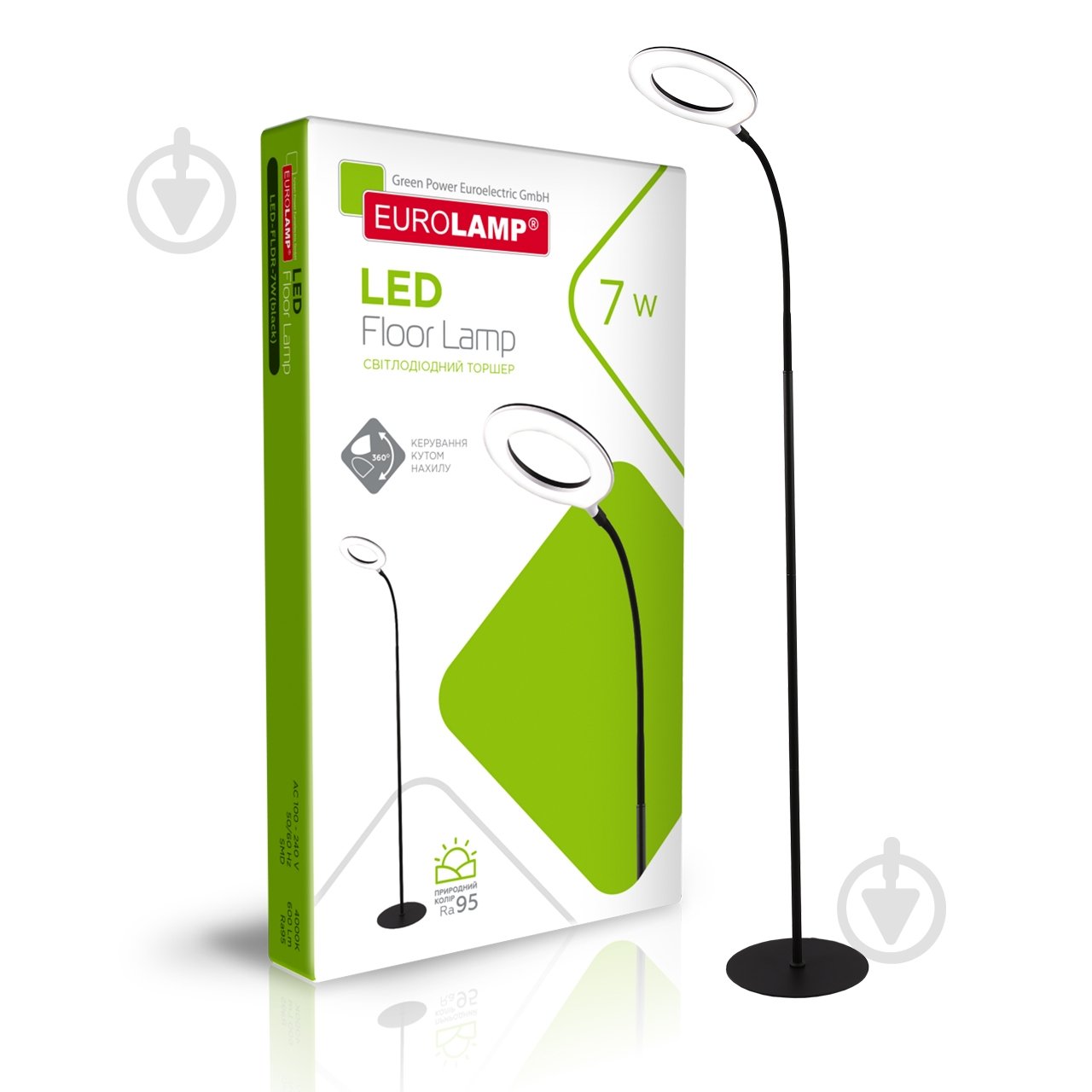Торшер Eurolamp круг 4000 K 7 Вт чорний LED-FLDR-7W(black) - фото 1