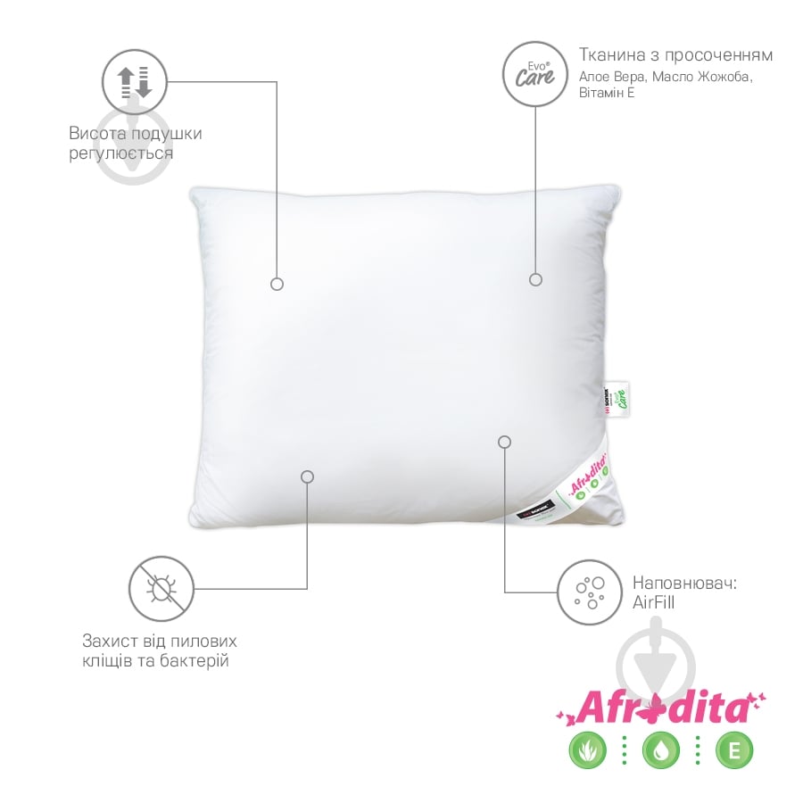 Подушка Алое Вера + Жожоба 70x70 см Антибактеріальна Sonex - фото 6