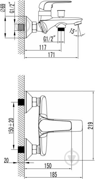 Смеситель для ванны Imprese Nova Opava (10075) - фото 2