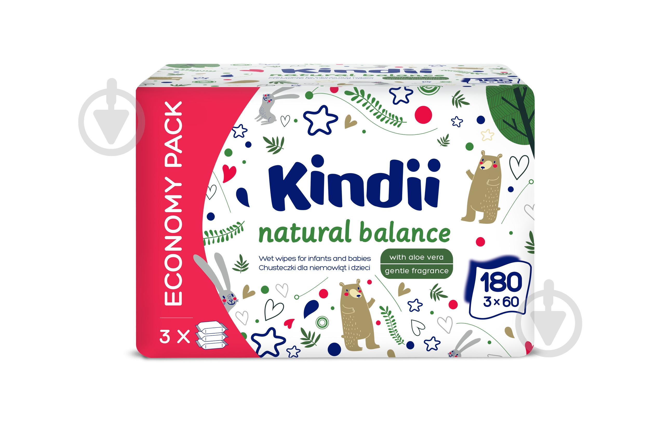 Дитячі вологі серветки Kindii Natural Balance 180 шт. - фото 1