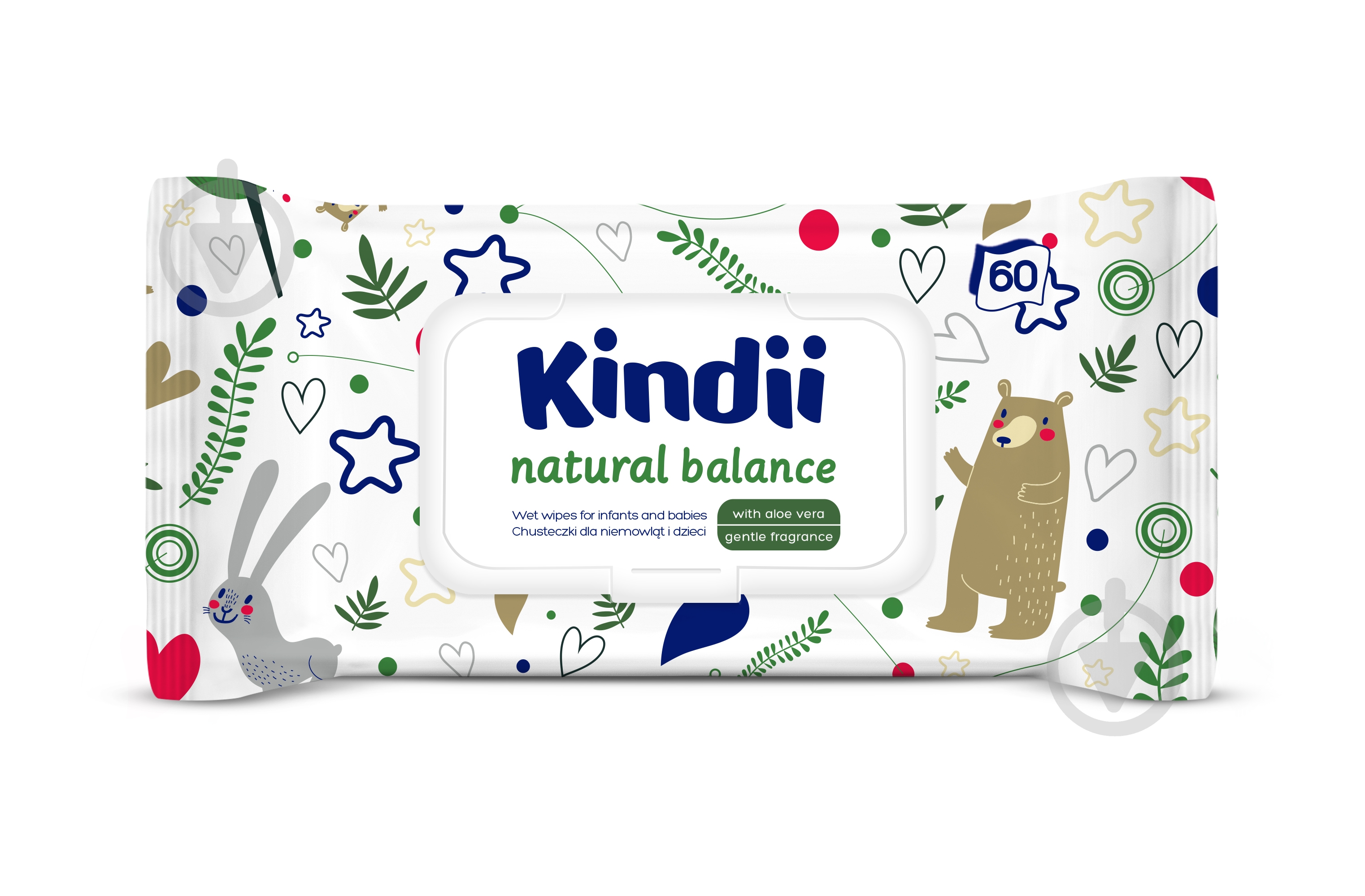 Дитячі вологі серветки Kindii Natural Balance 60 шт. - фото 1