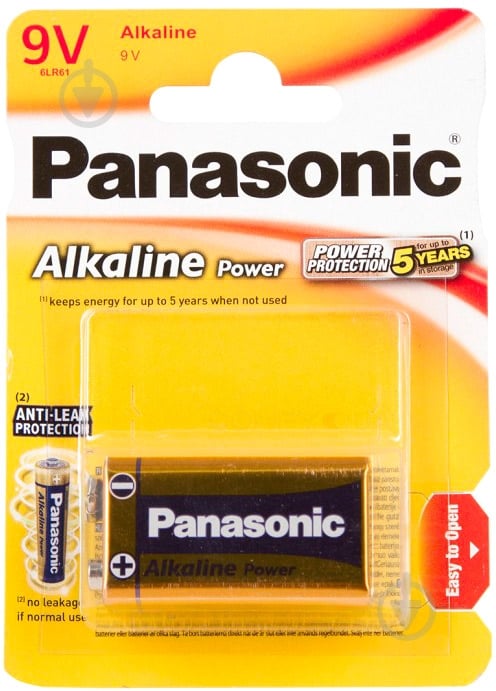 Батарейка Panasonic Alkaline Power 6LR61/крона 1 шт. (6LR61REB/1BP) - фото 1