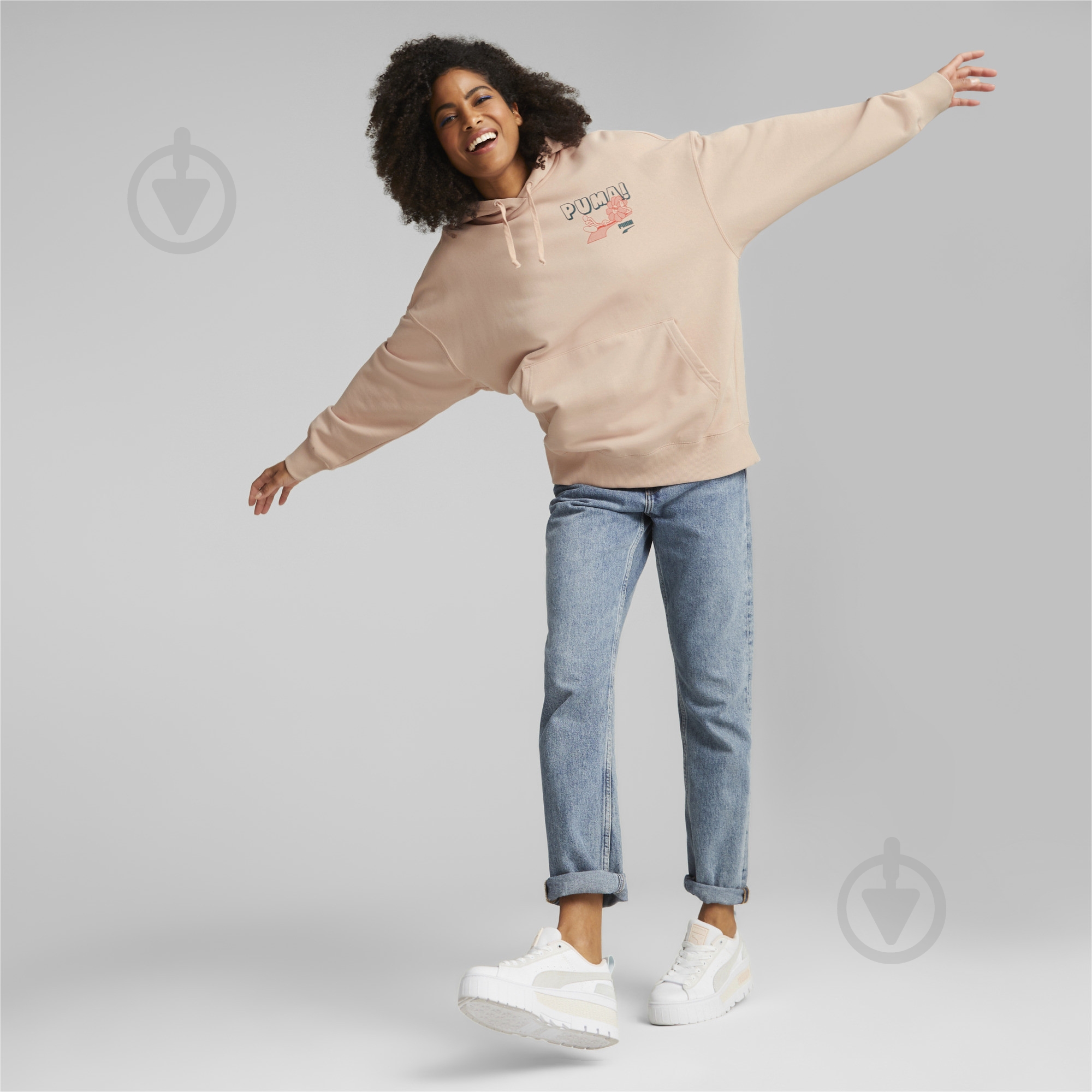 Джемпер Puma DOWNTOWN OVERSIZED GRAPHIC HOODIE TR 53716547 р.XL бежевый - фото 5