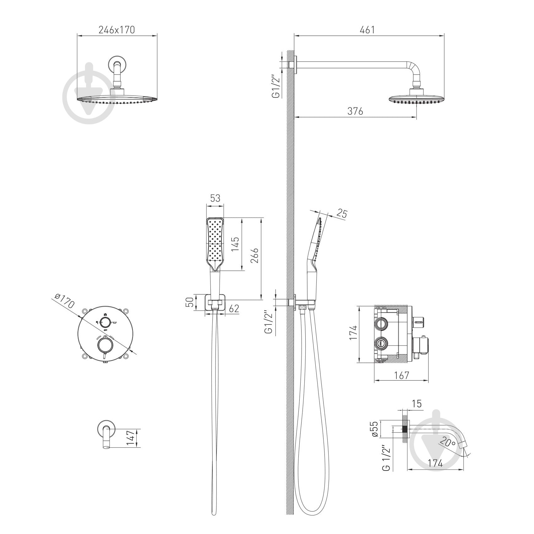 Душова система VOLLE з термостатом VOLLE SISTEMA 1584.091001, хром - фото 2