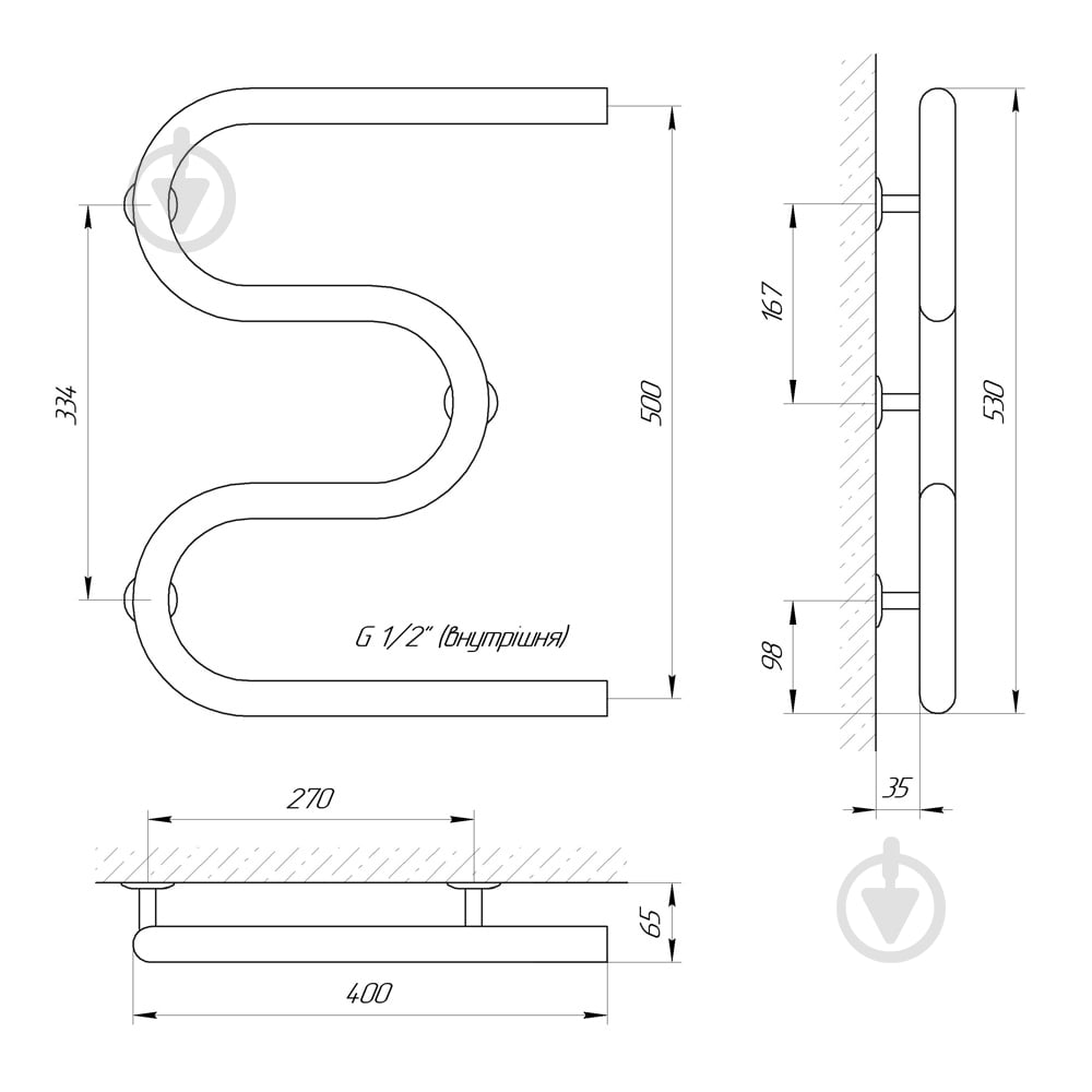 Полотенцесушитель Laris Змеевик 30 РС3 400 х 500 1/2 '' 71207208 - фото 4