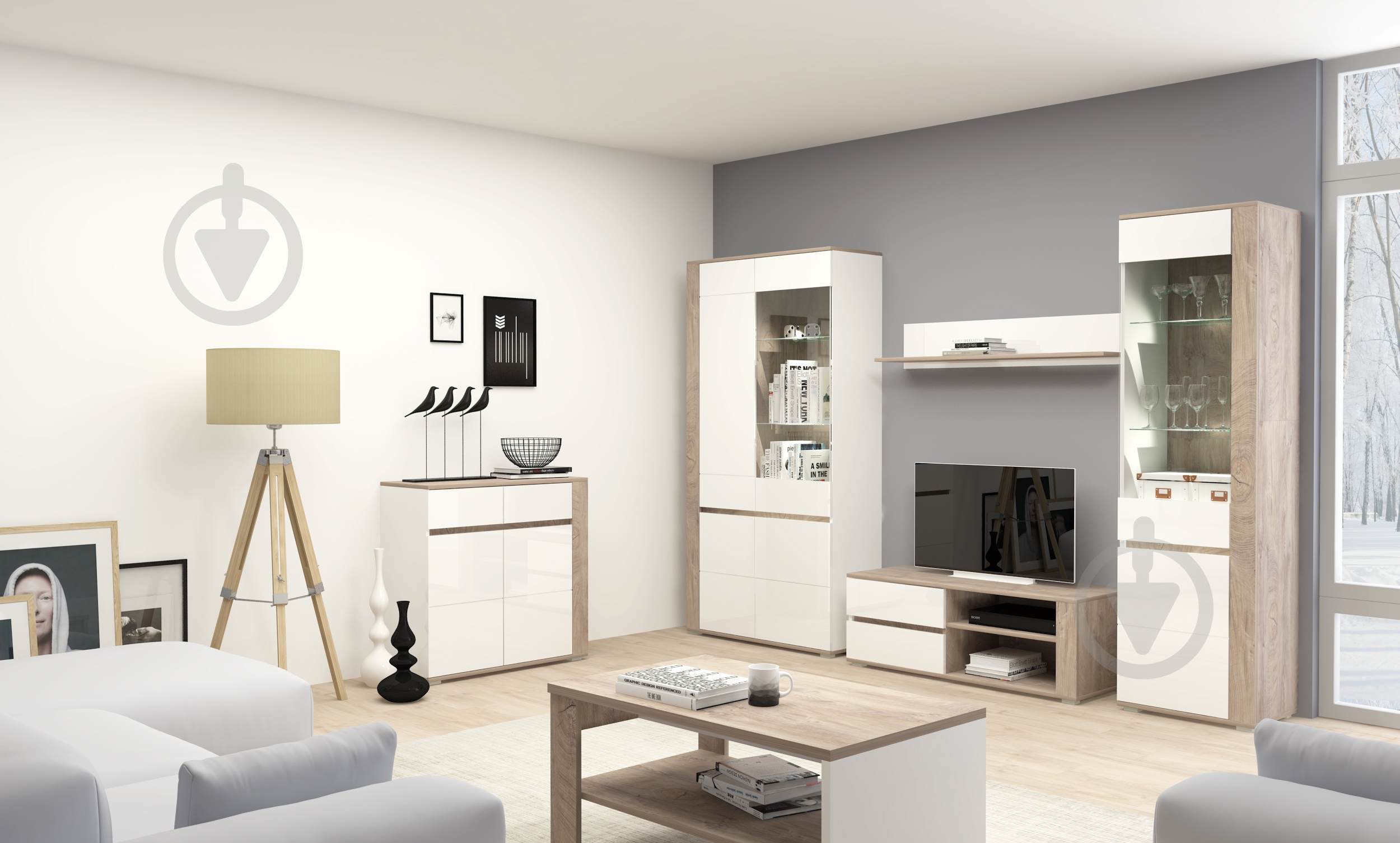 Витрина Accord Ares AS10 2D белый глянец / дуб эндгрейн - фото 3