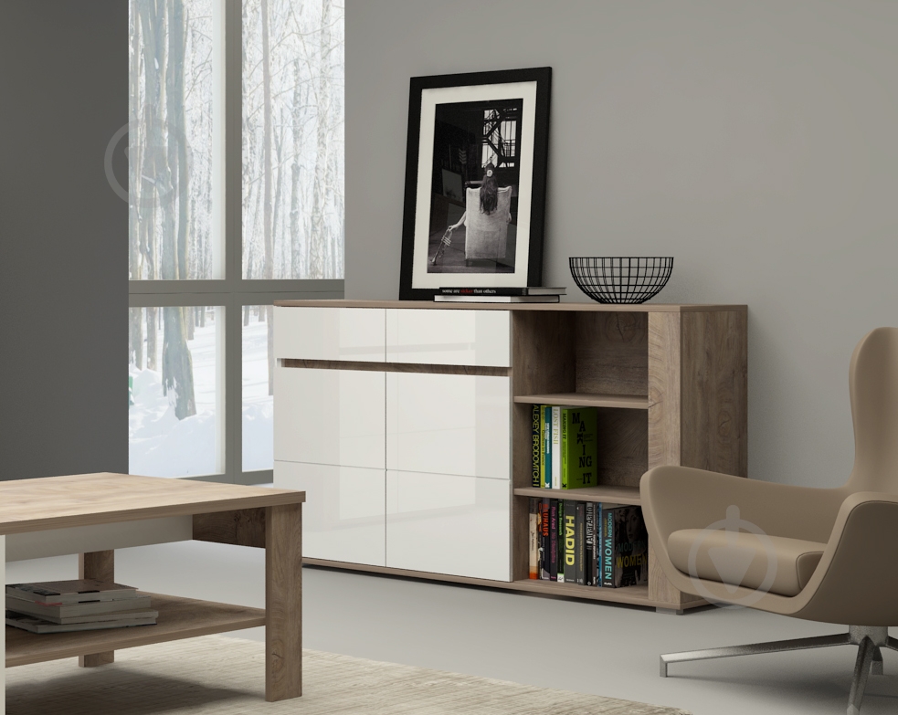 Комод Accord Ares AS4 дуб эндгрейн/белый глянец - фото 2