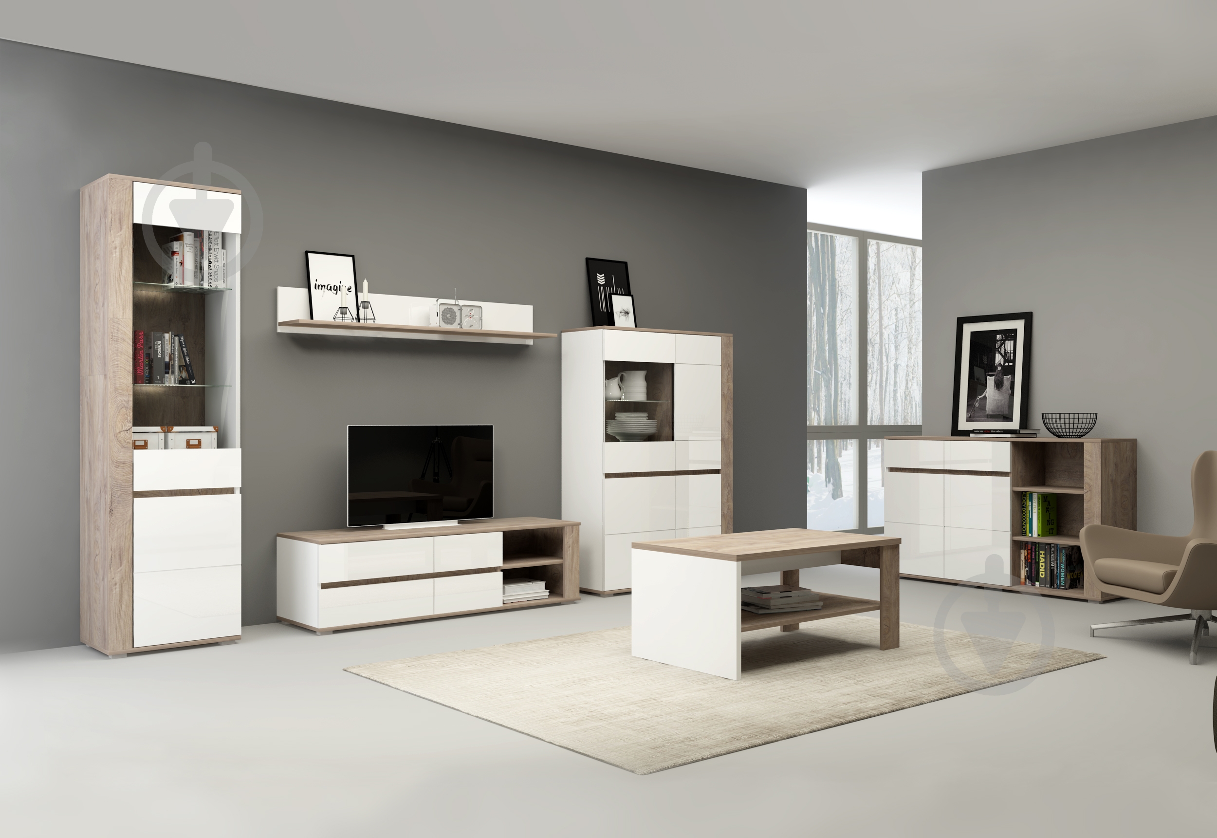 Комод Accord Ares AS4 дуб эндгрейн/белый глянец - фото 3