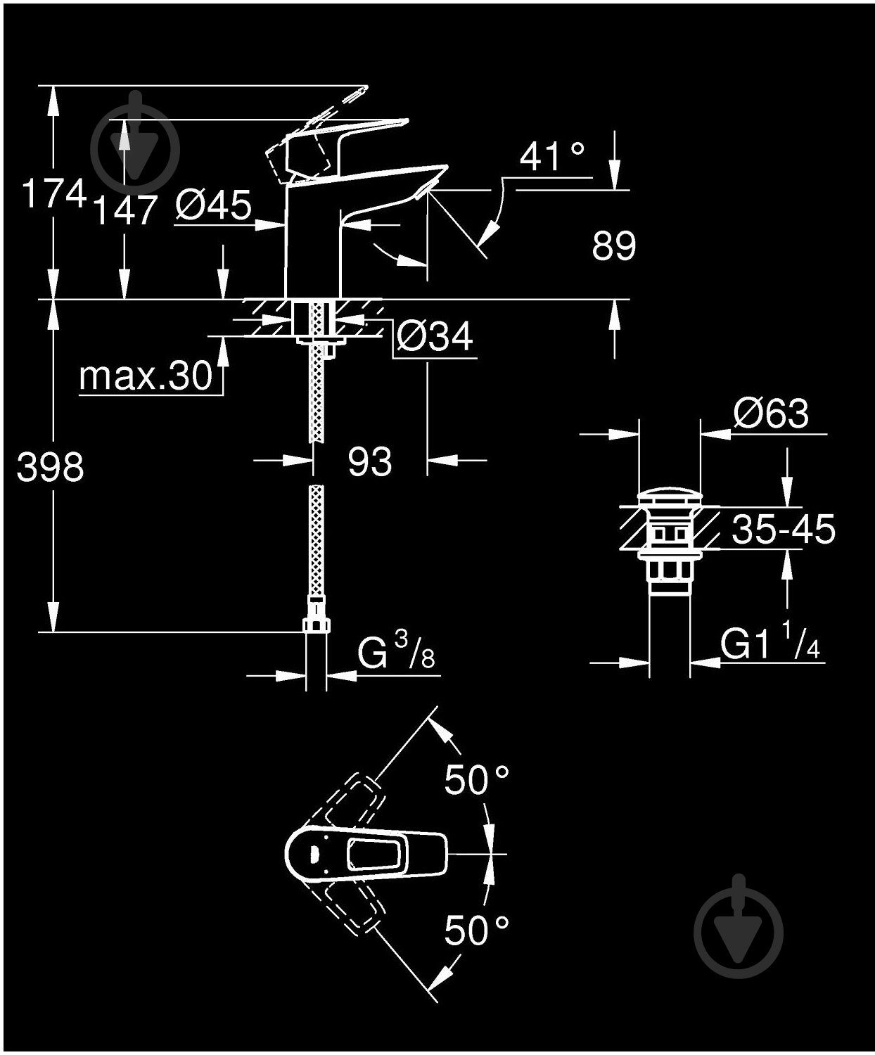 Смеситель для умывальника Grohe Start Loop S-размера с гарнитуром Push Open (23351001) - фото 5