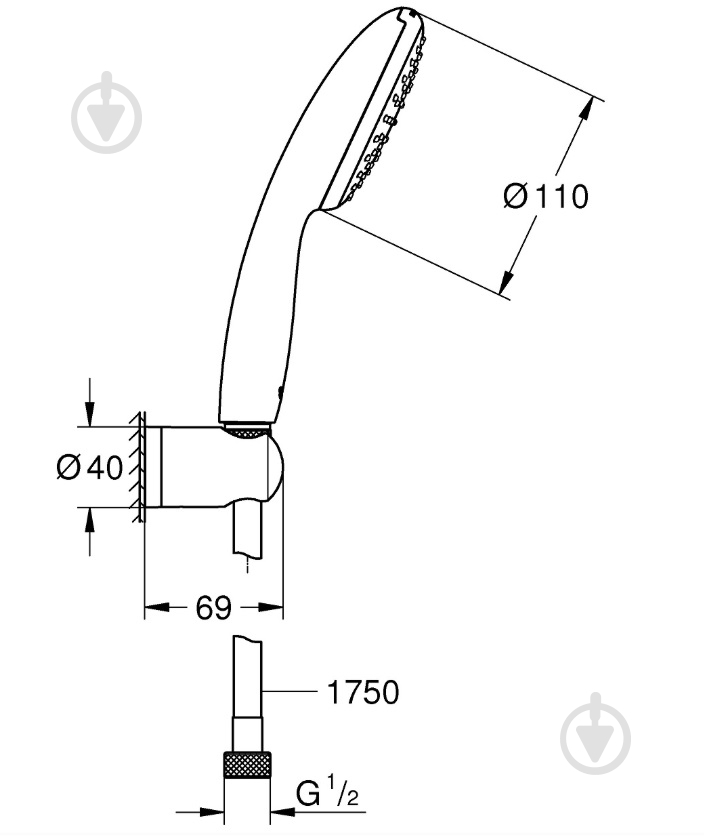 Душевой набор Grohe Vitalio Start 110, 1 режим - фото 4