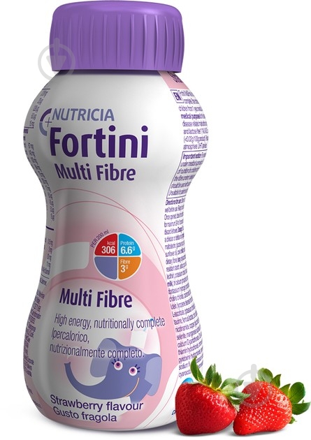 Ентеральне харчування Nutricia Fortini з харчовими волокнами зі смаком полуниці для дітей від 1 року 200 мл (8716900553370) - фото 1