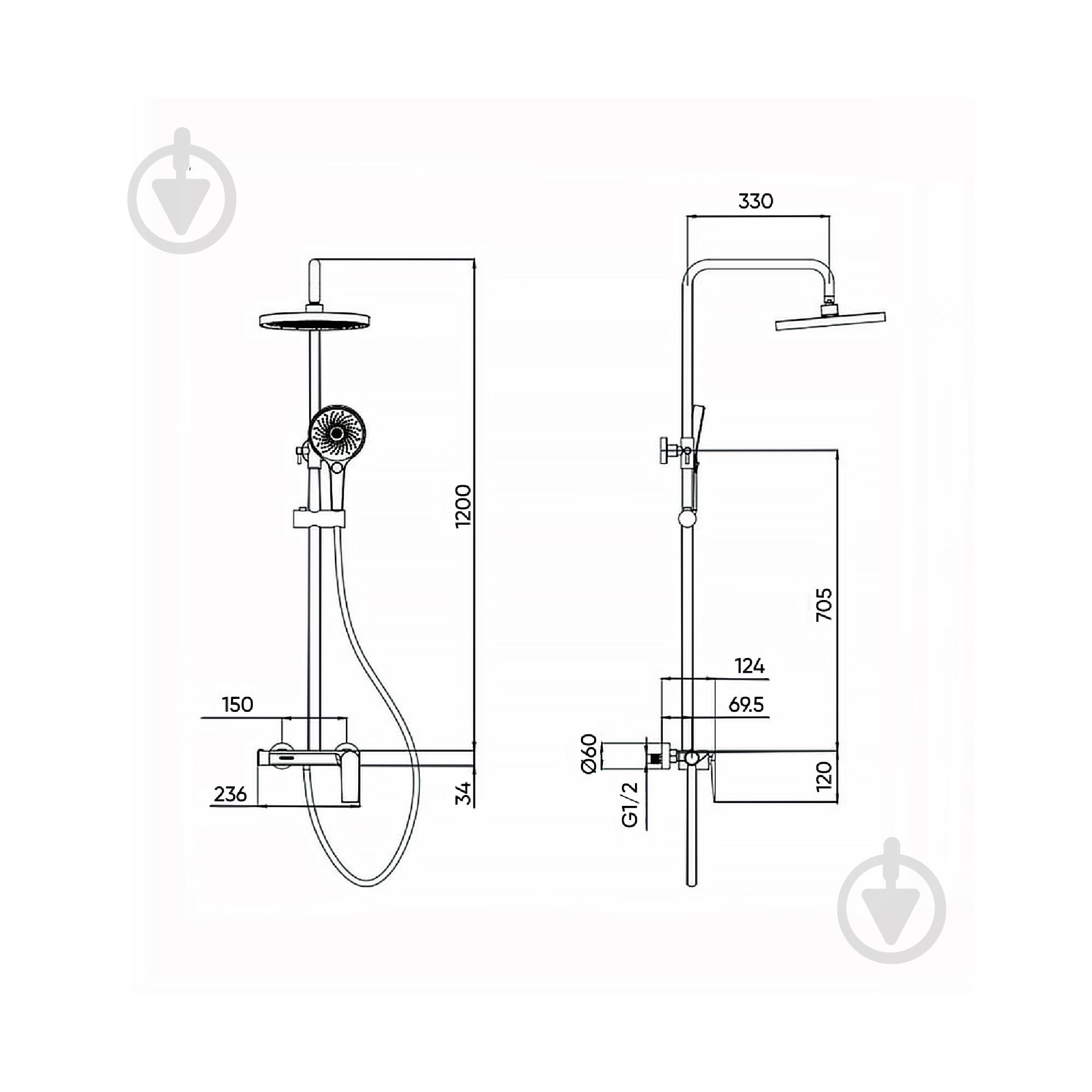 Душевая система FADO S.r.l MIX09033W матовый белый - фото 2 Душевая система FADO S.r.l MIX09033W матовый белый - фото 2