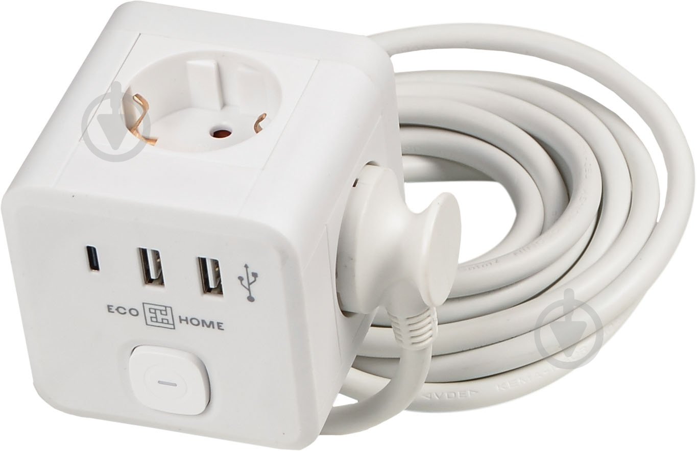 Удлинитель ECOНОМЕ Ornat 2 USB+1 Type C с заземлением 3 гн. белый 3 м ECO019001015 - фото 1