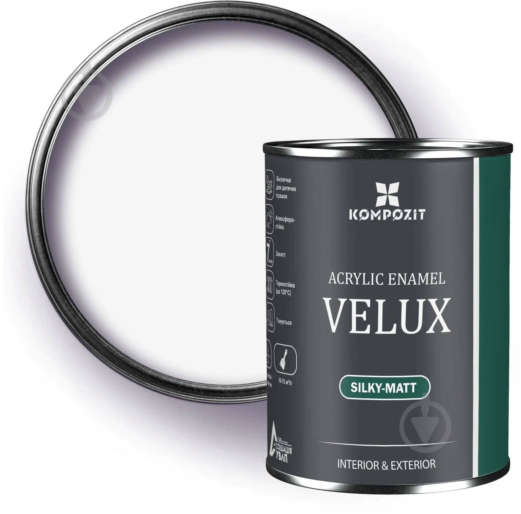 Эмаль акриловая Kompozit VELUX 100 белая шелковистый мат 0,75 л - фото 1