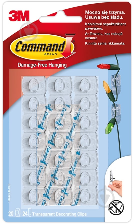 Кліпси для гірлянд 3M Command 17026CLR прозора 20 кліпс 24 прозорих смужки - фото 1 Кліпси для гірлянд 3M Command 17026CLR прозора 20 кліпс 24 прозорих смужки - фото 1