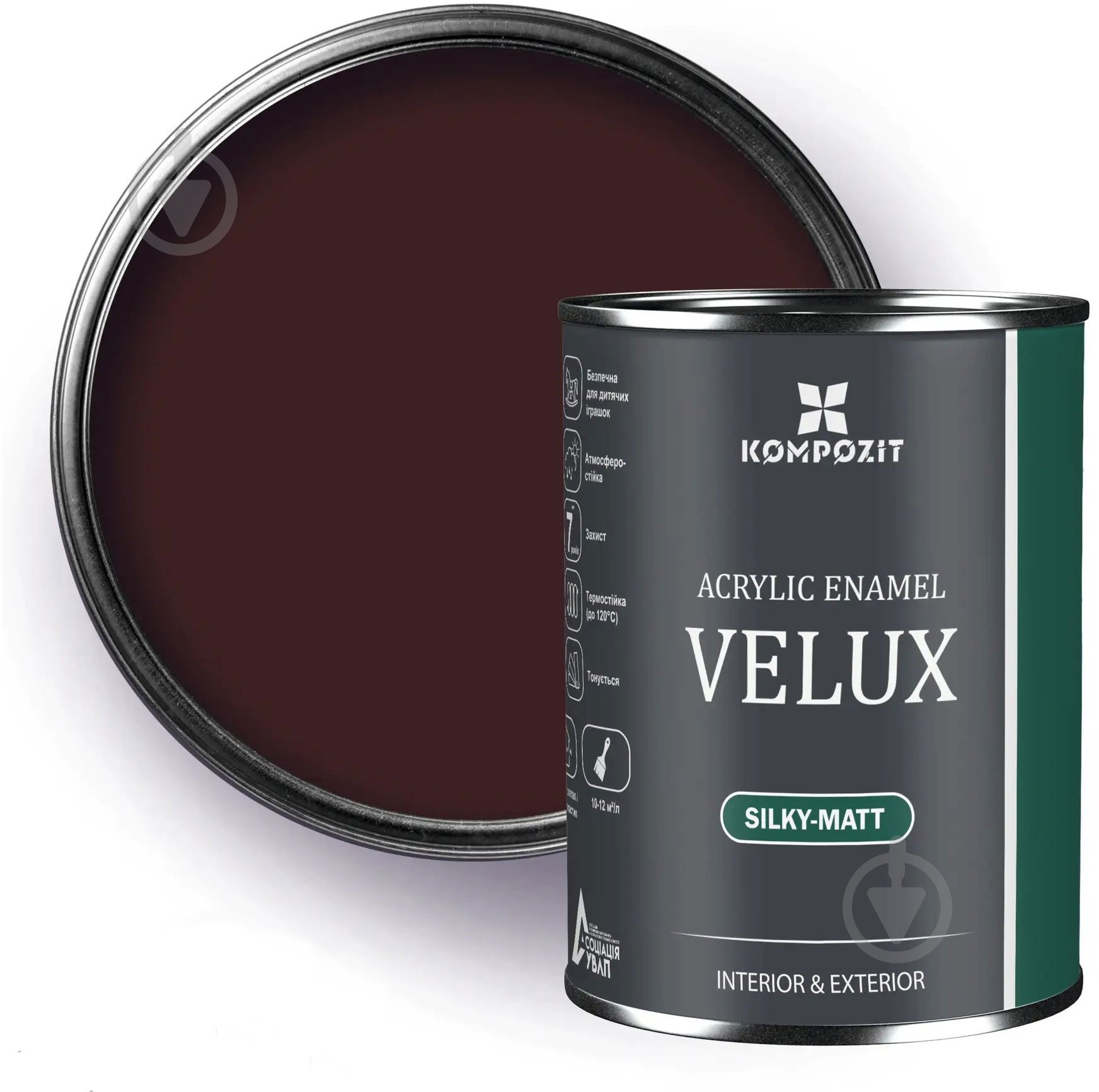 Эмаль акриловая Kompozit VELUX 139 шоколад шелковистый мат 0,75 л - фото 1