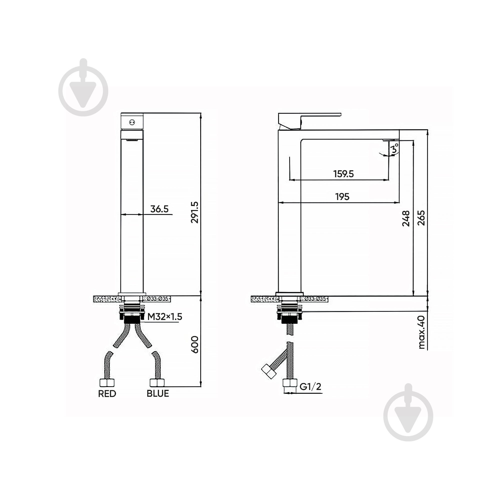 Змішувач для умивальника FADO S.r.l MIX06044B високий матовий чорний - фото 2 Змішувач для умивальника FADO S.r.l MIX06044B високий матовий чорний - фото 2